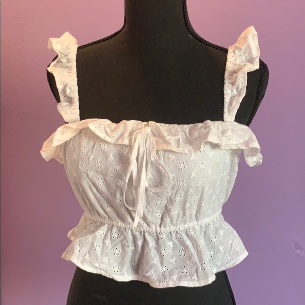 White eyelet crop top